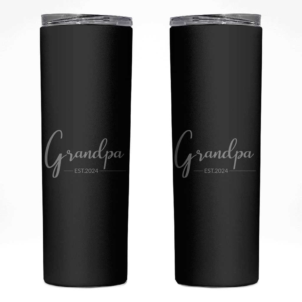 Promoted To Grandpa Skinny Tumbler Granddad Est.2024 Pregnancy Announcement Gifts for New Grandparents