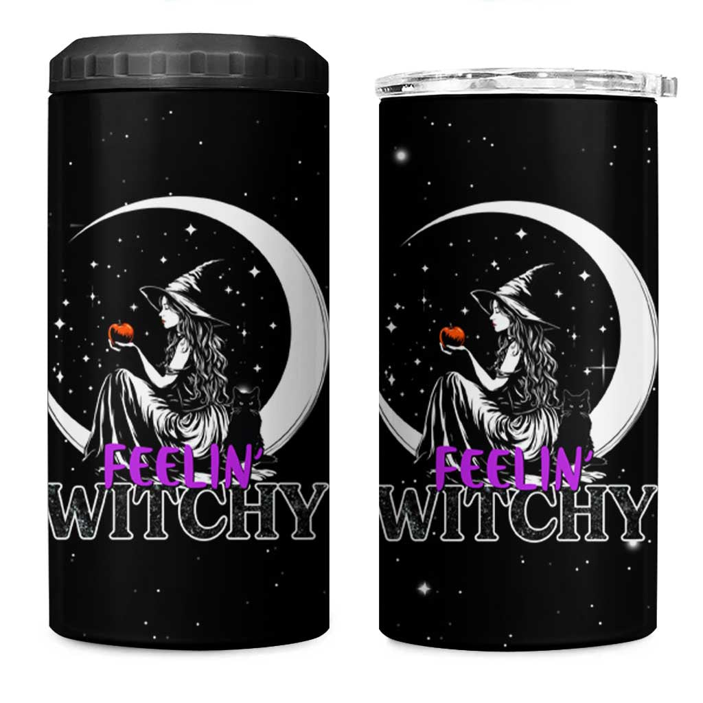 Halloween Gothic Witch 4 in 1 Can Cooler Tumbler Feeling Witchy Vibes Black Cat - Wonder Print Shop