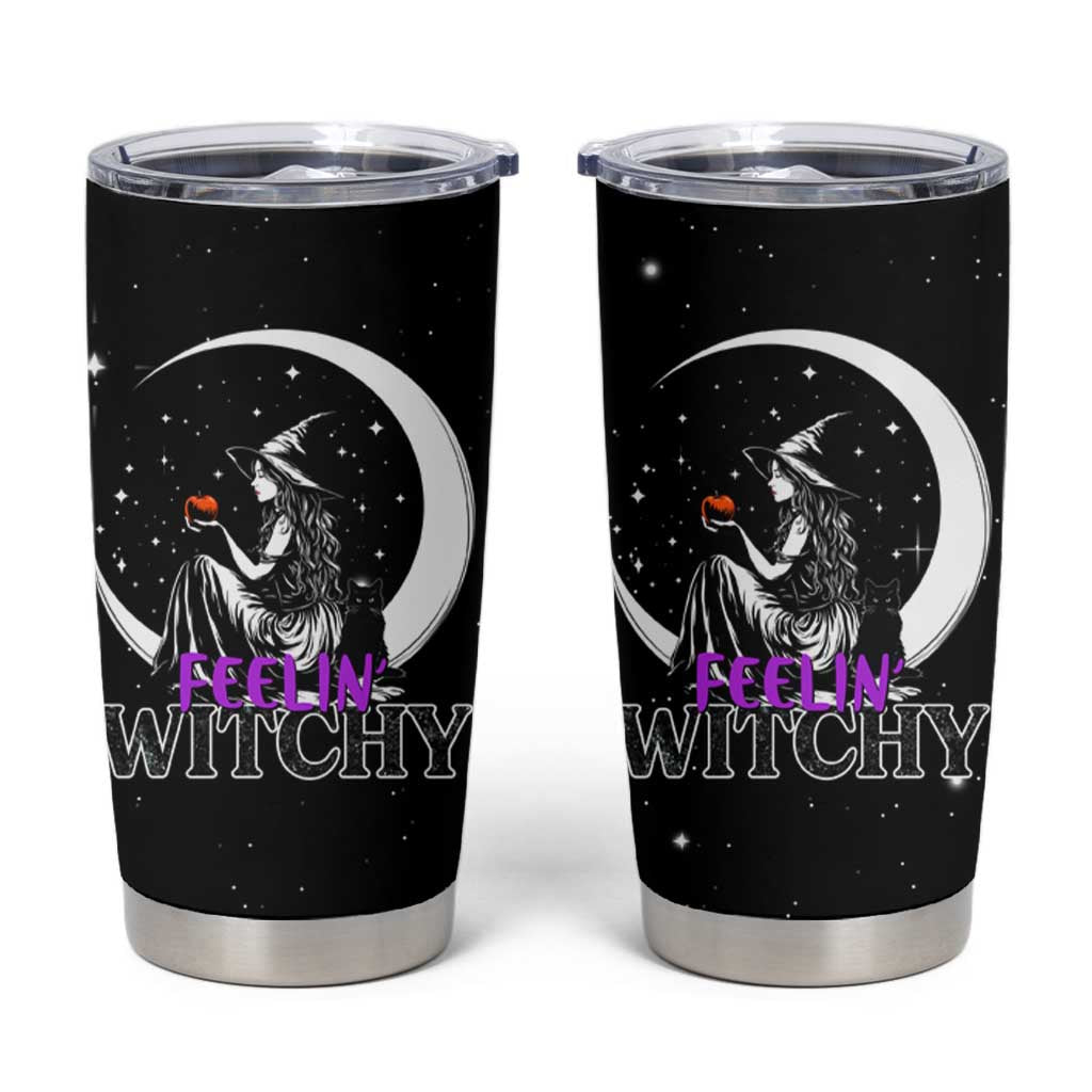 Halloween Gothic Witch Tumbler Cup Feeling Witchy Vibes Black Cat