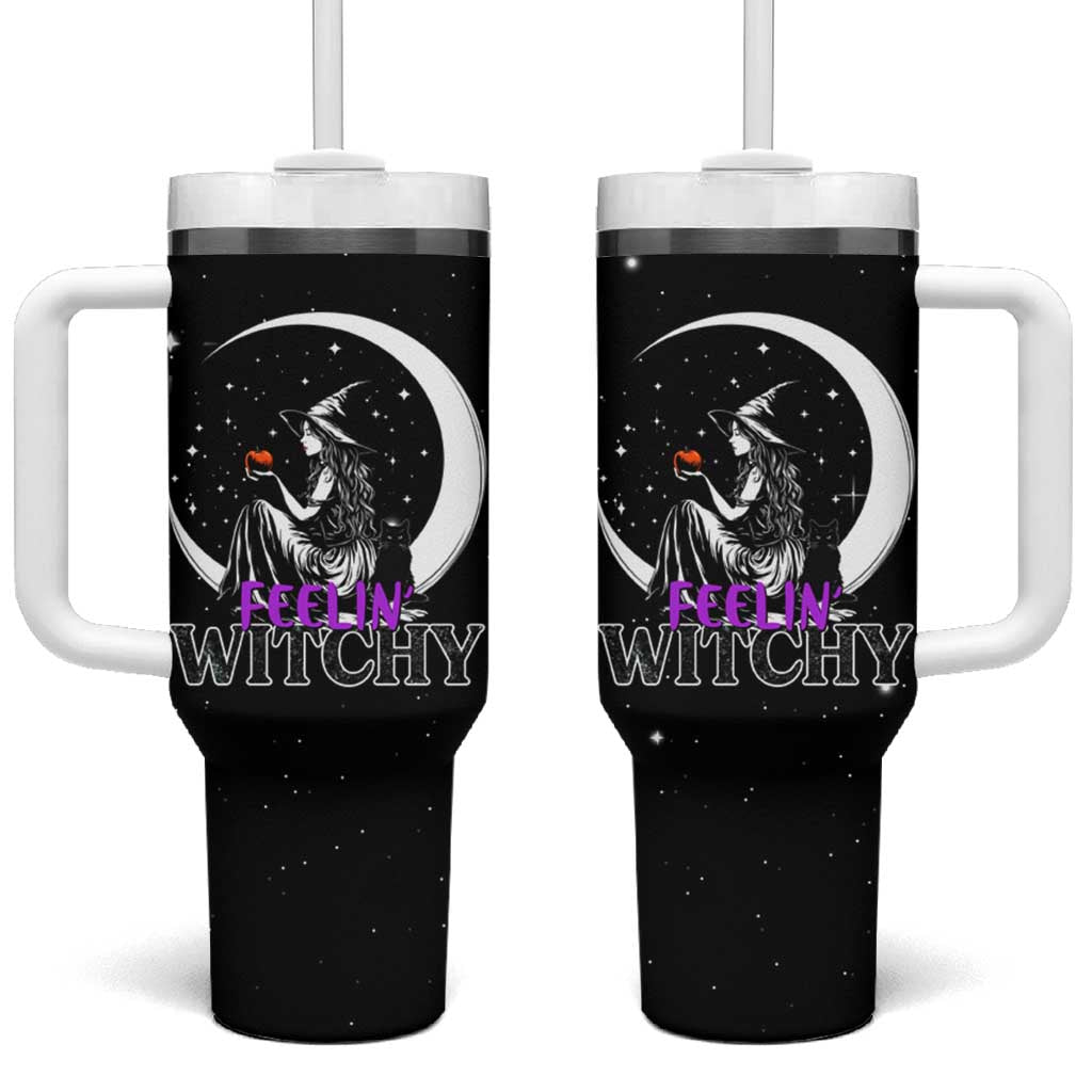 Halloween Gothic Witch Tumbler With Handle Feeling Witchy Vibes Black Cat