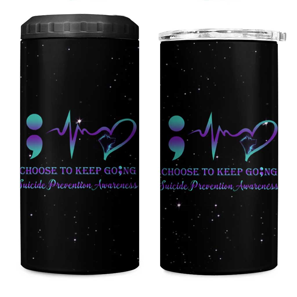 Suicide Prevention Awareness 4 in 1 Can Cooler Tumbler Teal Purple Ribbon Semicolon Choose To Keep Going - Wonder Print Shop