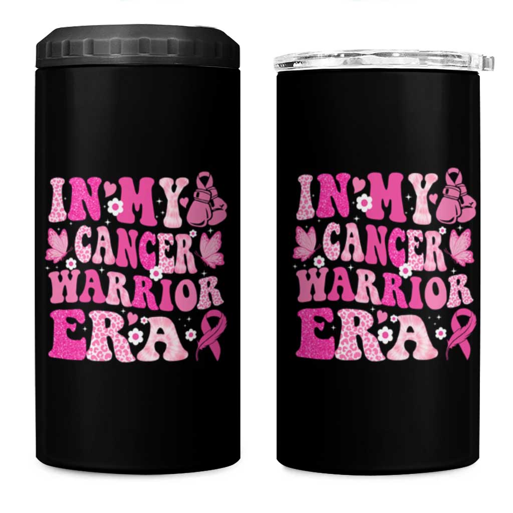 Breast Cancer Survivor 4 in 1 Can Cooler Tumbler Pink Ribbon In My Cancer Warrior Era Groovy - Wonder Print Shop