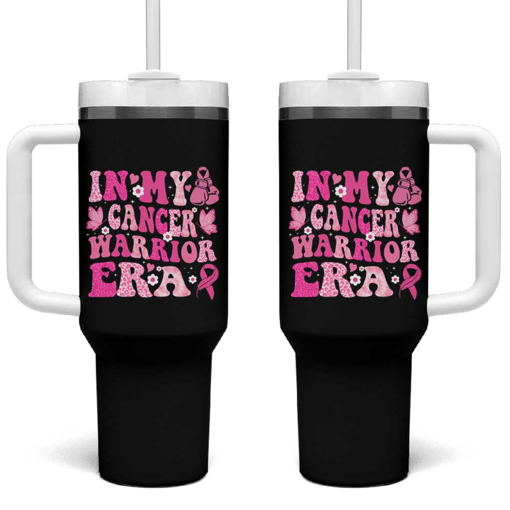 Breast Cancer Survivor Tumbler With Handle Pink Ribbon In My Cancer Warrior Era Groovy