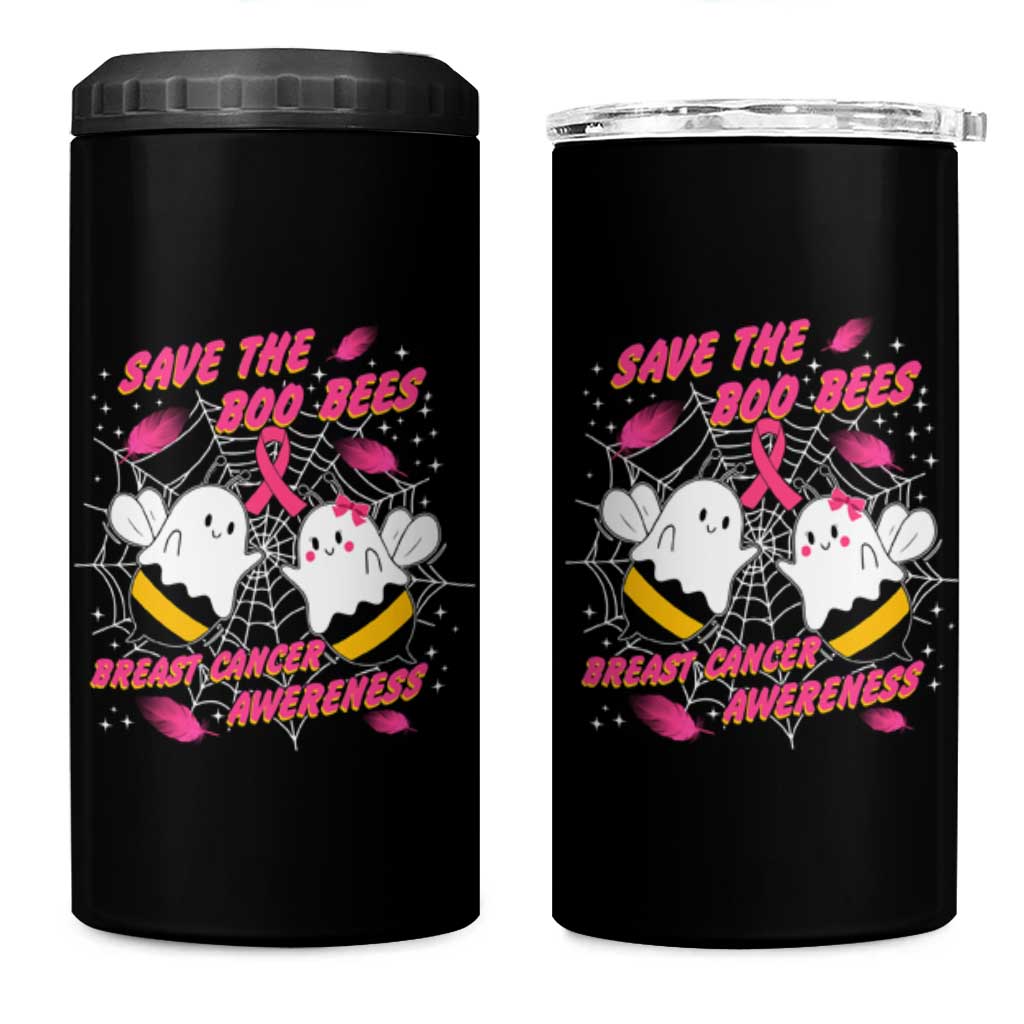 Breast Cancer Halloween 4 in 1 Can Cooler Tumbler Pink Ribbon Save The Boobees Boo Bees - Wonder Print Shop