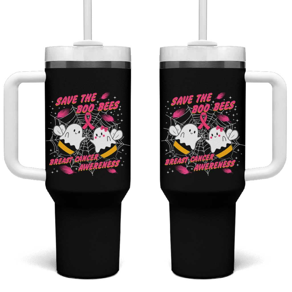 Breast Cancer Halloween Tumbler With Handle Pink Ribbon Save The Boobees Boo Bees