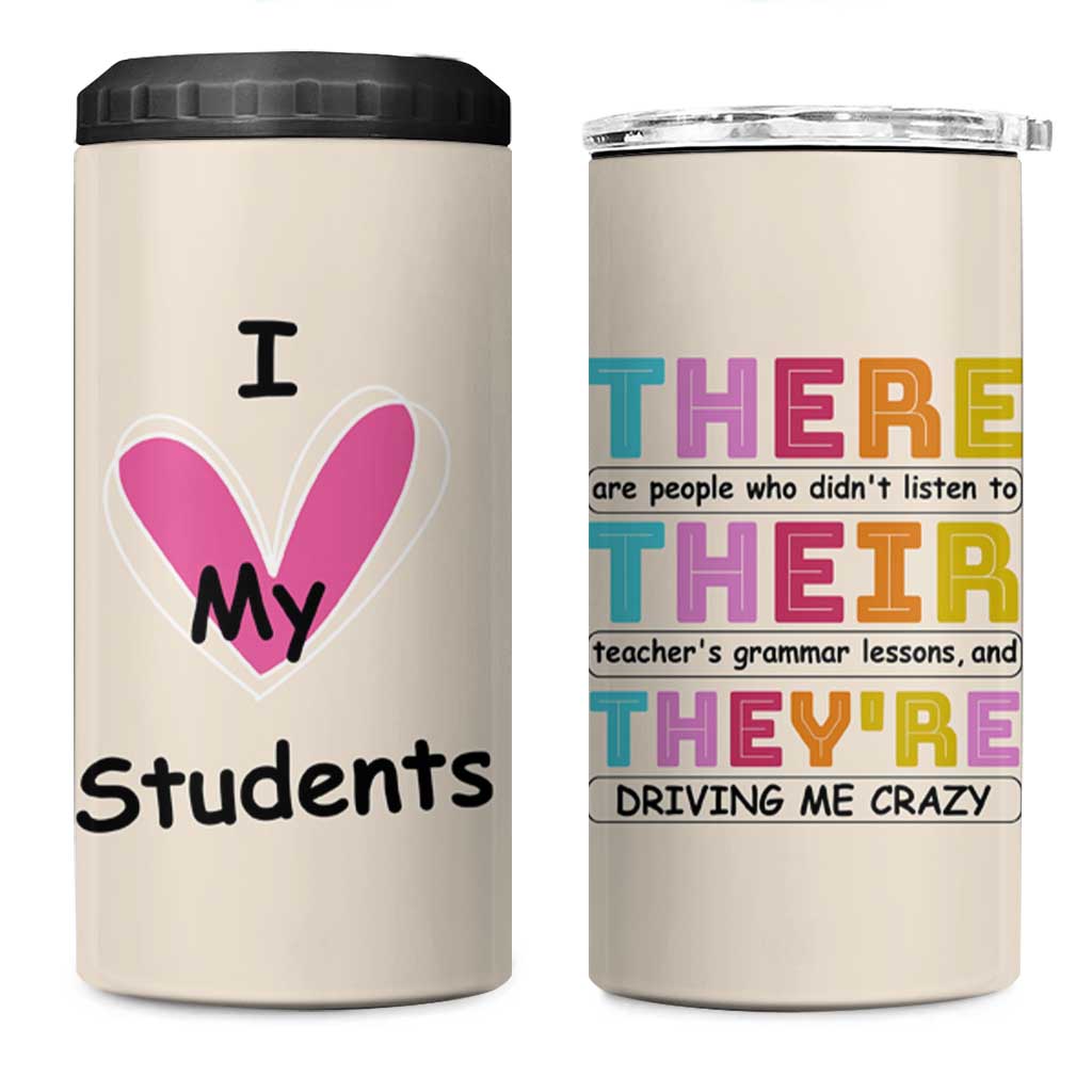 English Grammar Teacher 4 in 1 Can Cooler Tumbler There Their They're Funny Humor - Wonder Print Shop