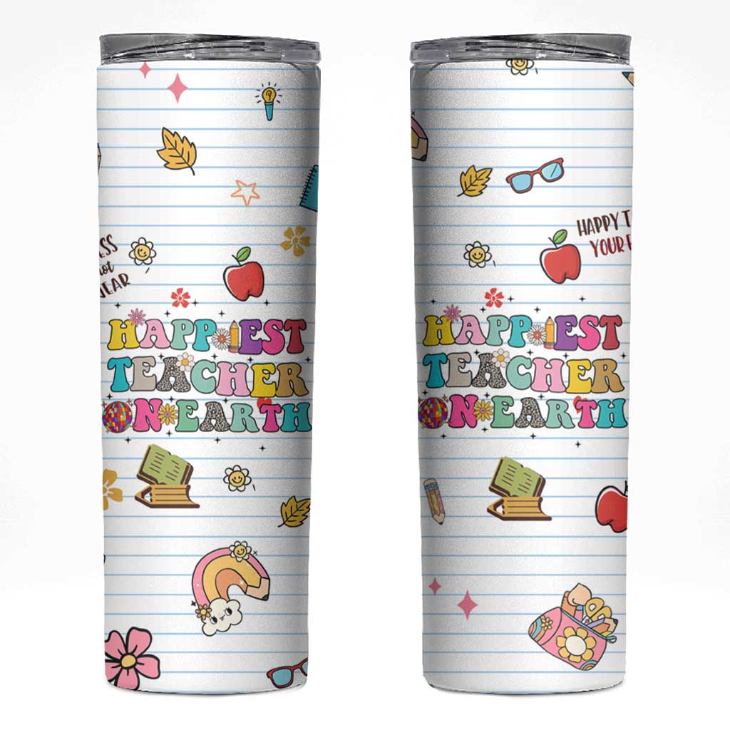 Teacher Appreciation Gifts Skinny Tumbler Happiest Teacher On Earth Retro Groovy