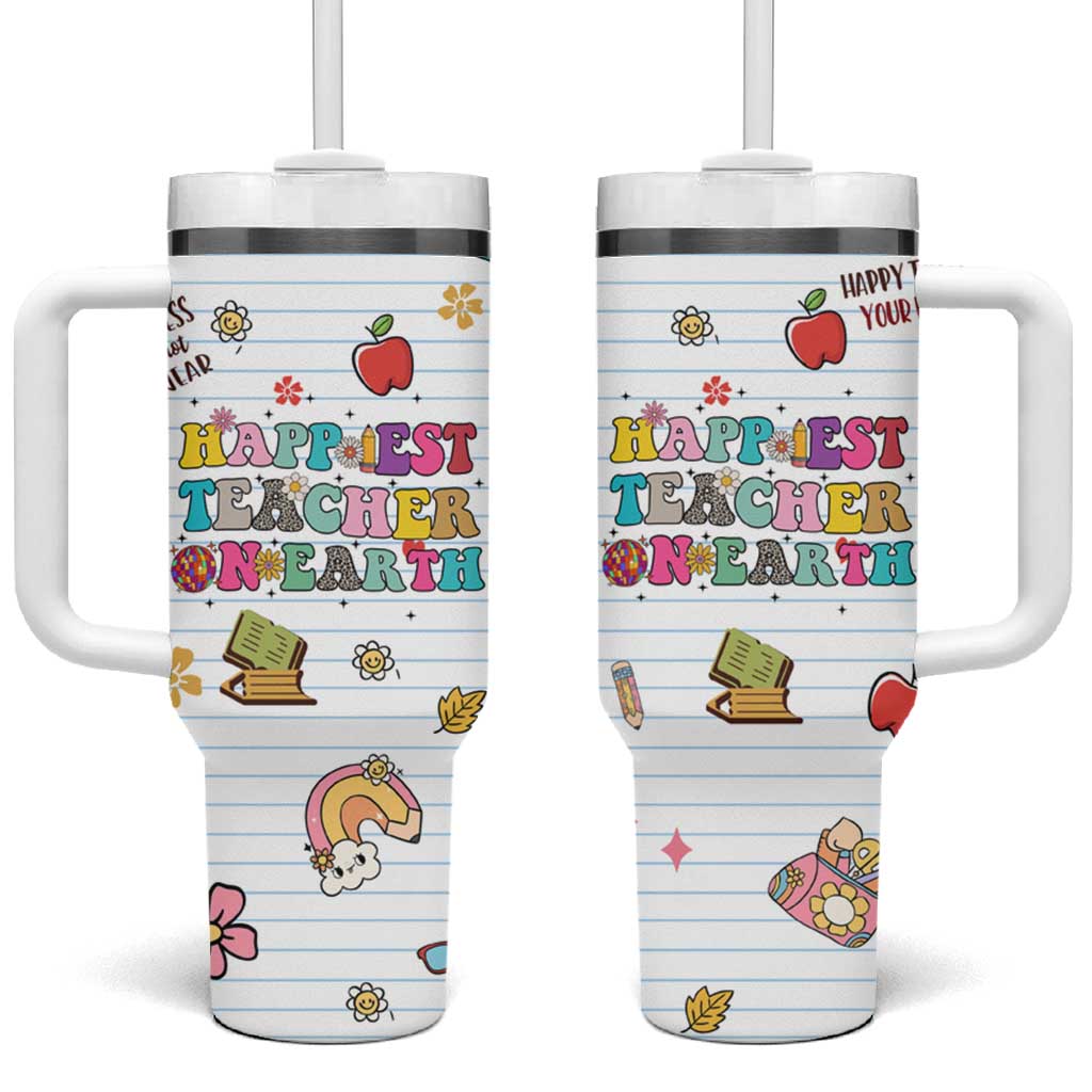 Teacher Appreciation Gifts Tumbler With Handle Happiest Teacher On Earth Retro Groovy