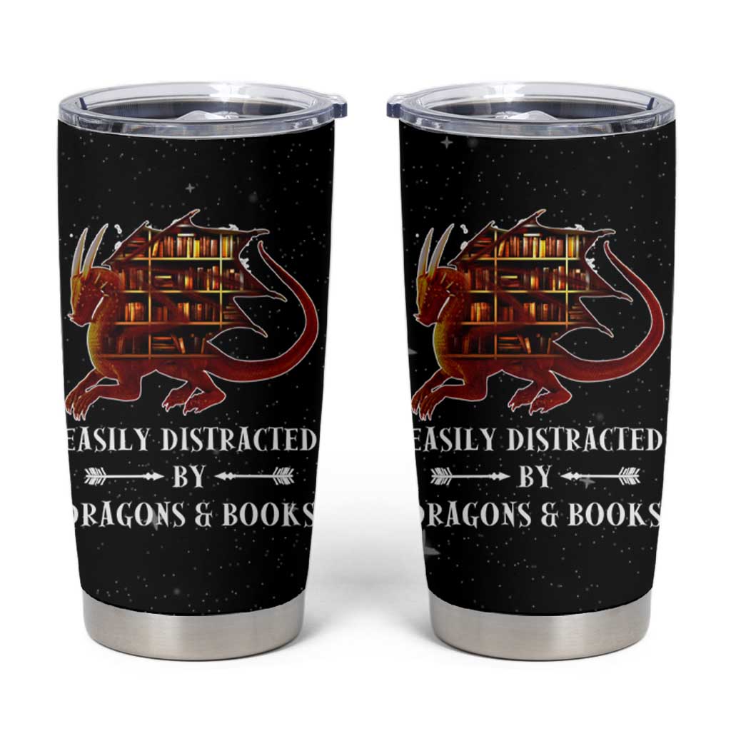 Dragon Book Lovers Gifts Tumbler Cup Easily Distracted By Books And Dragons Nerds