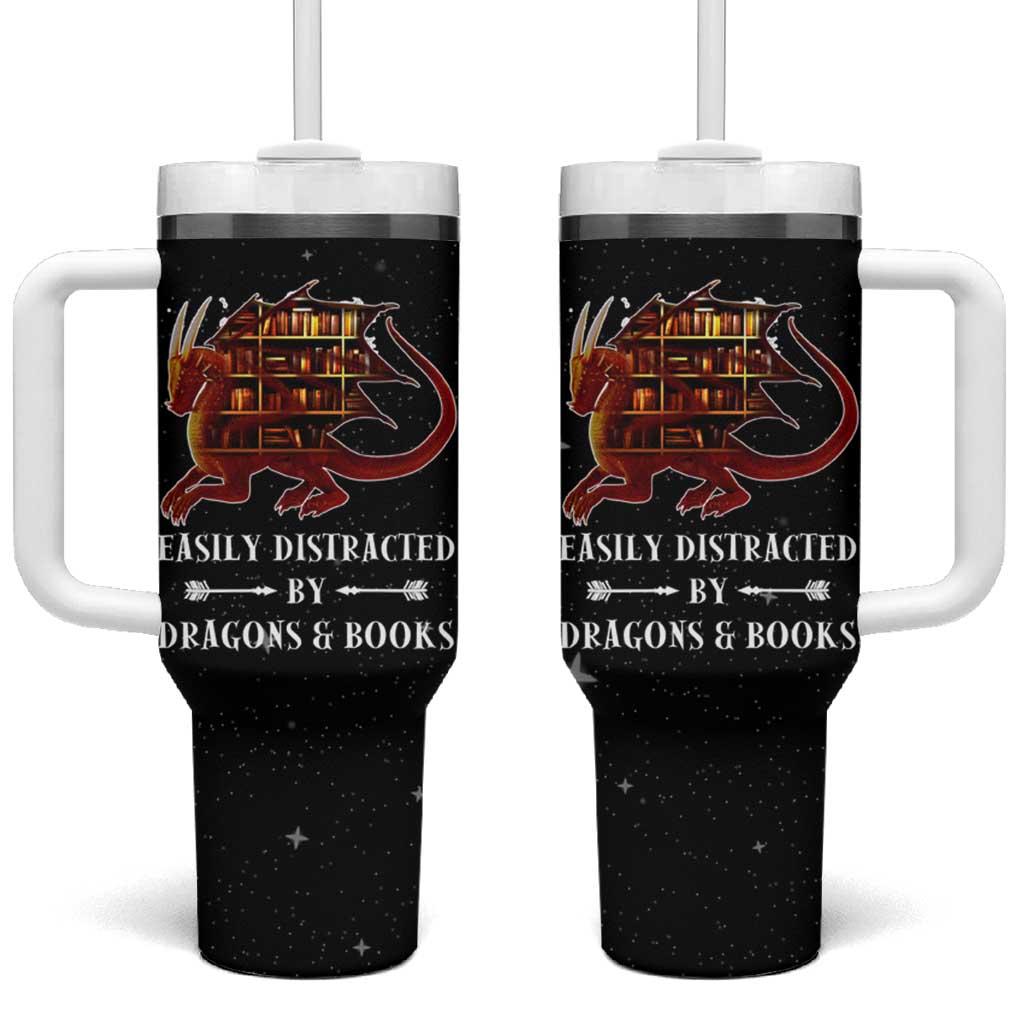 Dragon Book Lovers Gifts Tumbler With Handle Easily Distracted By Books And Dragons Nerds