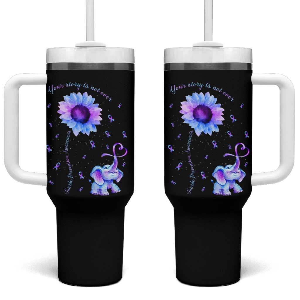 Suicide Prevention Awareness Tumbler With Handle Teal Purple Elephant Your Story Is Not Over Sunflower Therapist Psychologist