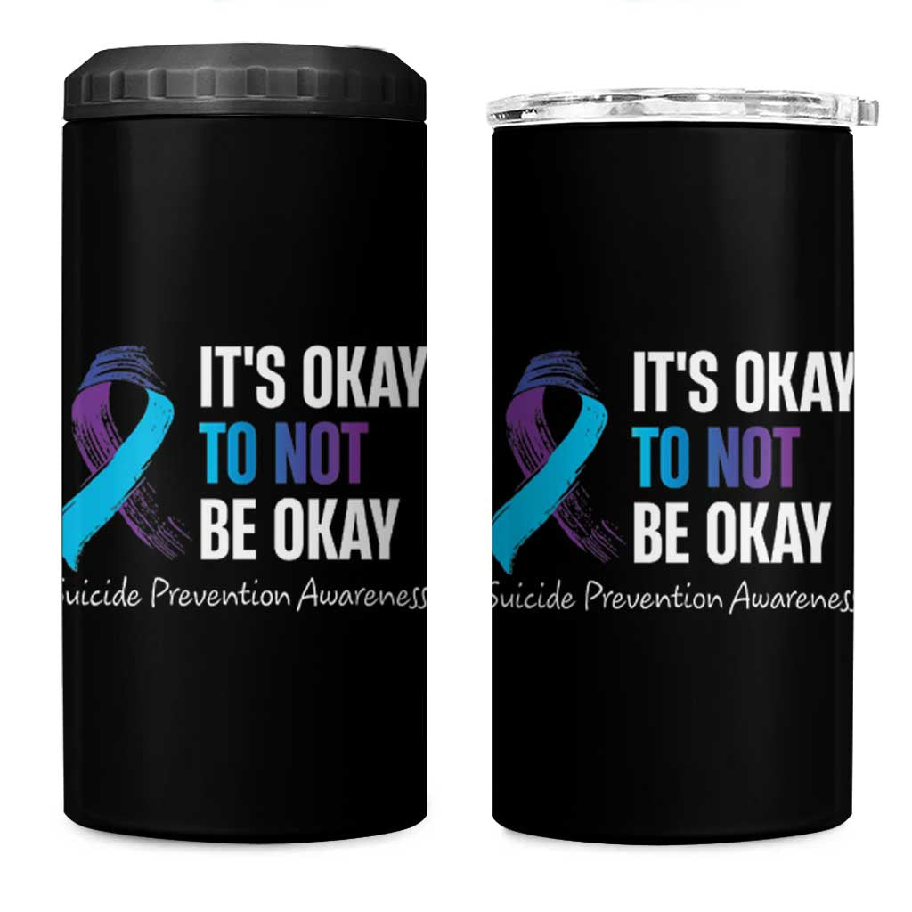 Suicide Prevention Awareness 4 in 1 Can Cooler Tumbler Teal Purple Ribbon It's Okay Not To Be Okay Therapist Psychologist - Wonder Print Shop