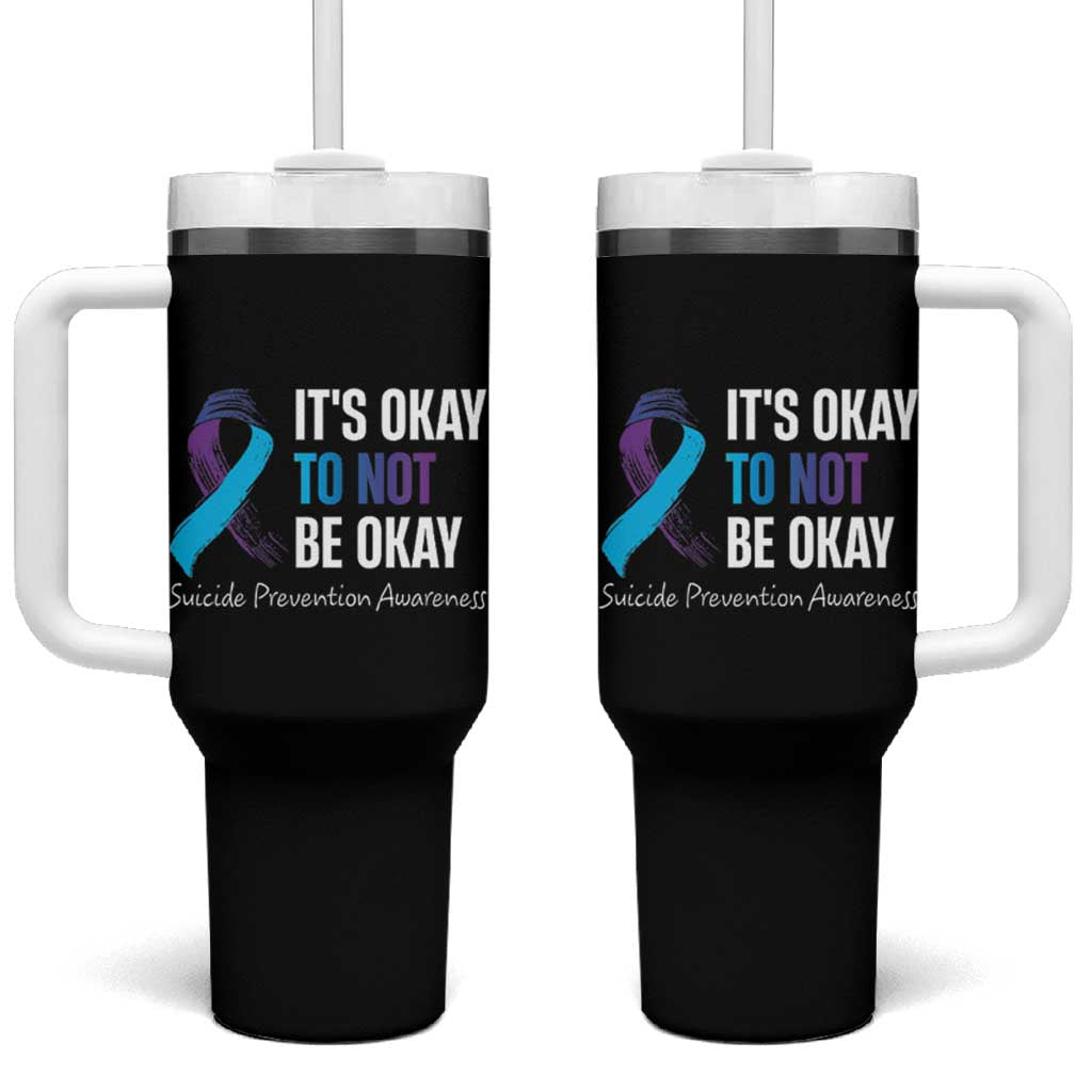 Suicide Prevention Awareness Tumbler With Handle Teal Purple Ribbon It's Okay Not To Be Okay Therapist Psychologist