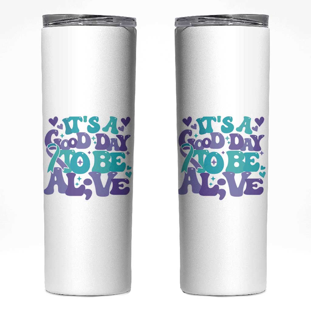 Suicide Prevention Awareness Skinny Tumbler Teal Purple Ribbon Inspirational Motivational Gifts Little Reminders Therapist Psychologist