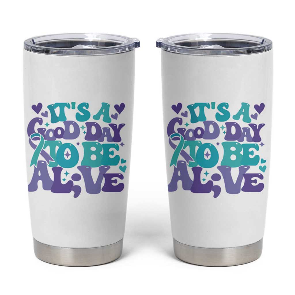 Suicide Prevention Awareness Tumbler Cup Teal Purple Ribbon Inspirational Motivational Gifts Little Reminders Therapist Psychologist