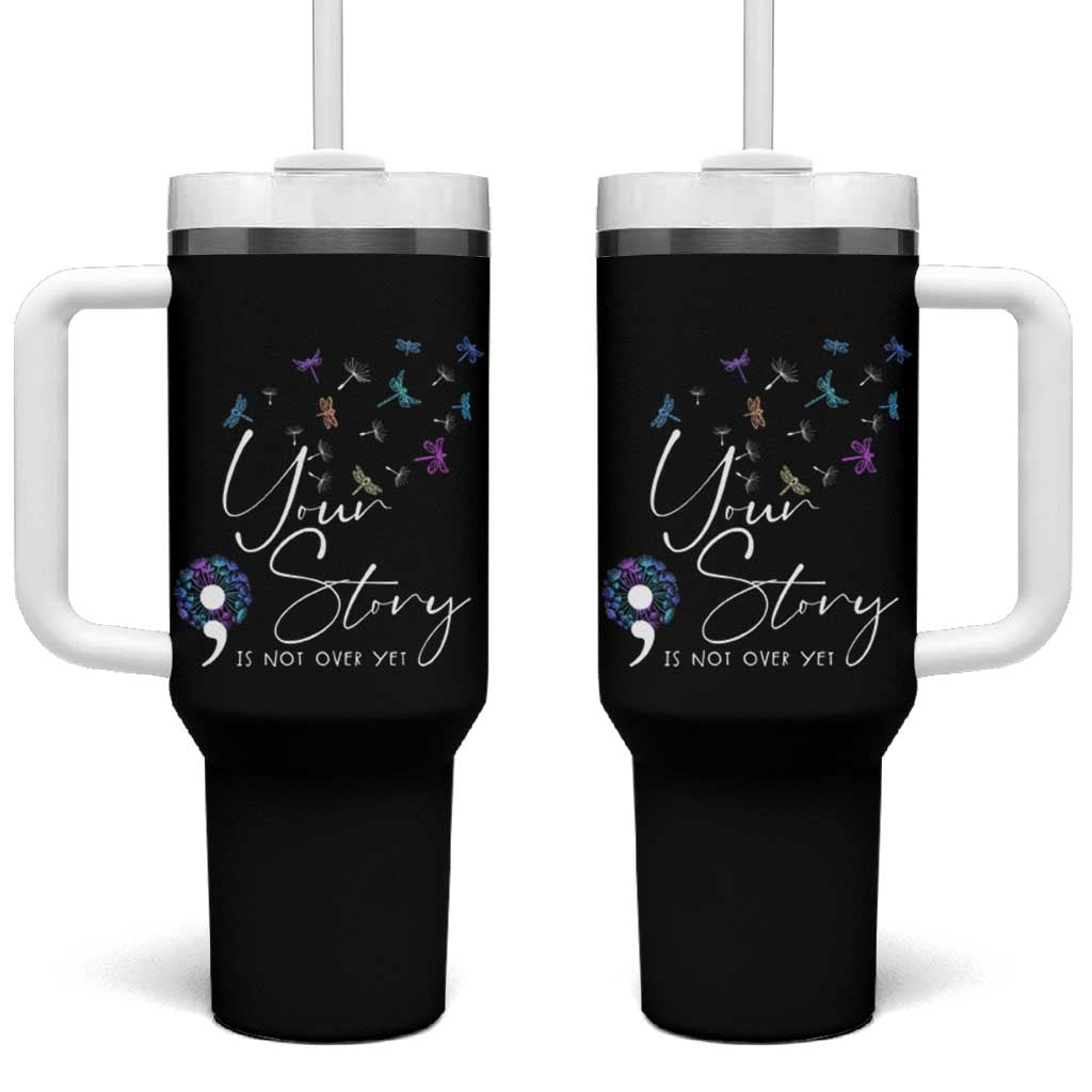 Suicide Prevention Awareness Tumbler With Handle Teal Purple Dragonfly Your Story Is Not Over