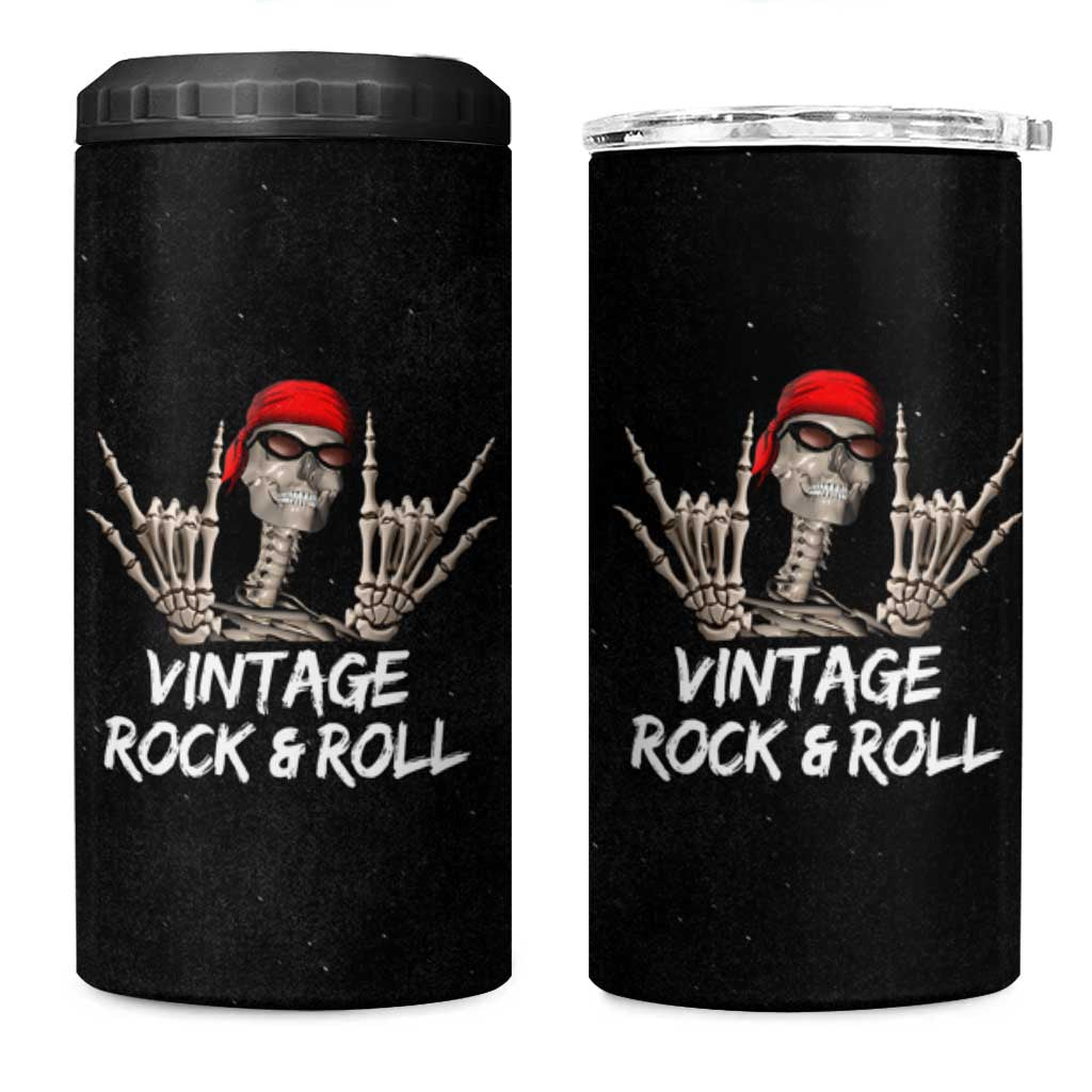 Rocker Skeleton 4 in 1 Can Cooler Tumbler Vintage Hand Rock & Roll Funny Halloween Gifts - Wonder Print Shop