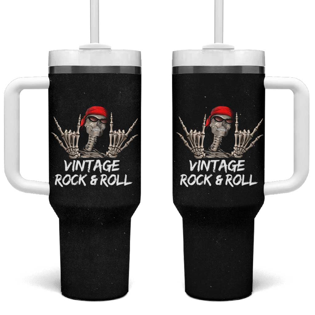 Rocker Skeleton Tumbler With Handle Vintage Hand Rock & Roll Funny Halloween Gifts - Wonder Print Shop