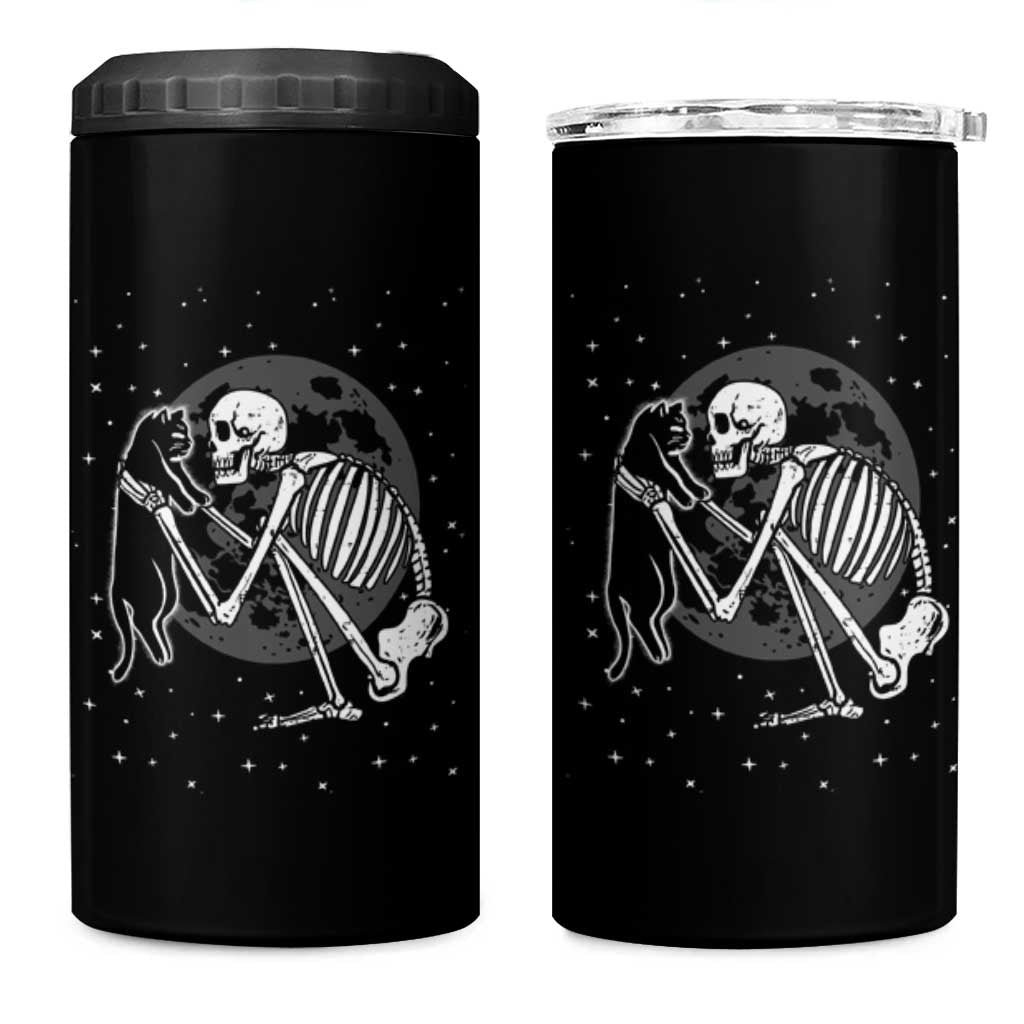 Skeleton and Black Cat 4 in 1 Can Cooler Tumbler Skull Kitty Cute Goth Halloween Pet - Wonder Print Shop