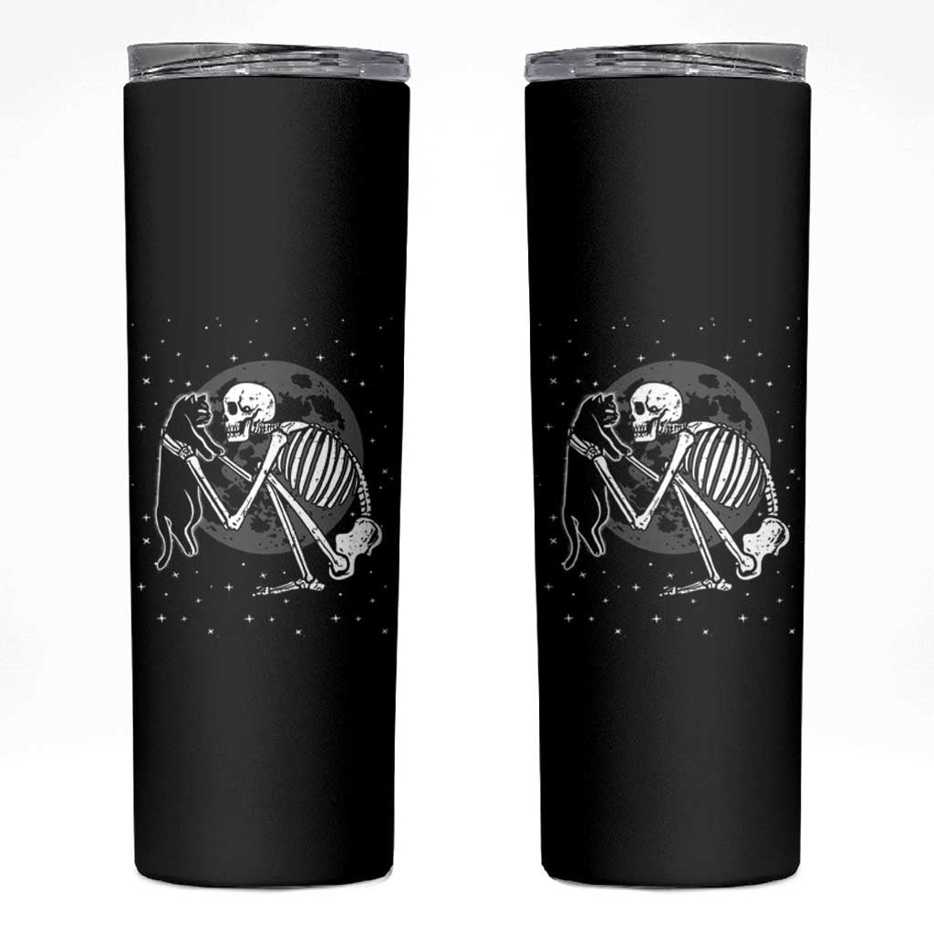 Skeleton and Black Cat Skinny Tumbler Skull Kitty Cute Goth Halloween Pet - Wonder Print Shop