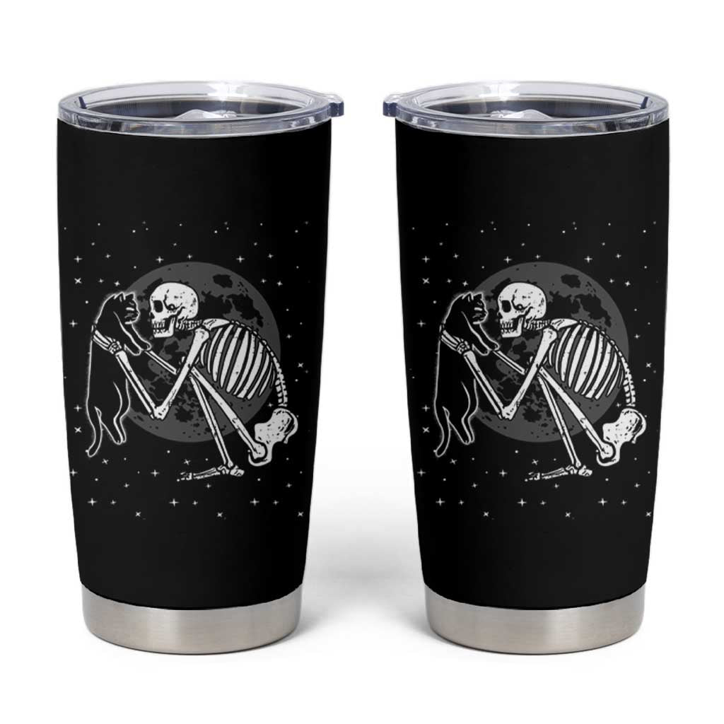 Skeleton and Black Cat Tumbler Cup Skull Kitty Cute Goth Halloween Pet - Wonder Print Shop