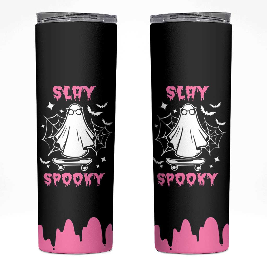 Halloween Ghost Slay Spooky Face Skinny Tumbler Pink Ghosts Funny Decoration Horror Gift - Wonder Print Shop