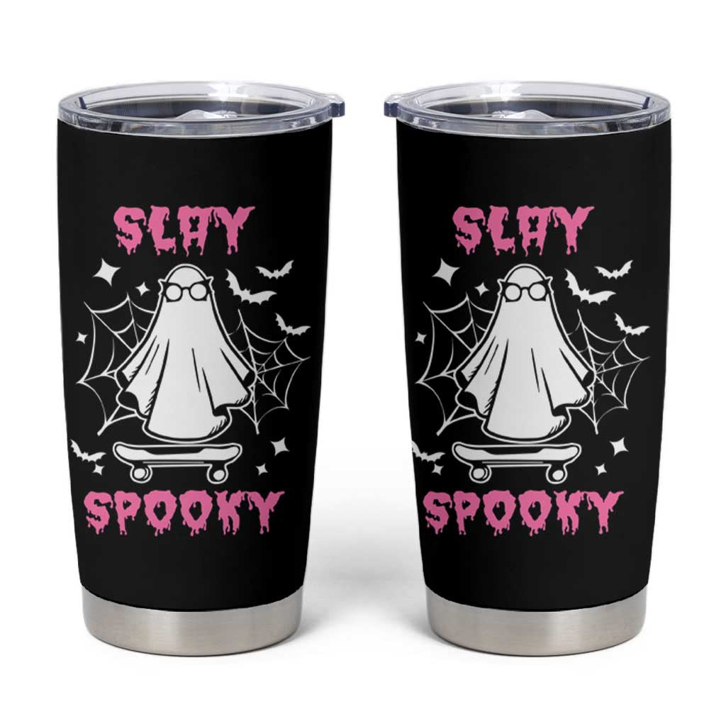 Halloween Ghost Slay Spooky Face Tumbler Cup Pink Ghosts Funny Decoration Horror Gift - Wonder Print Shop