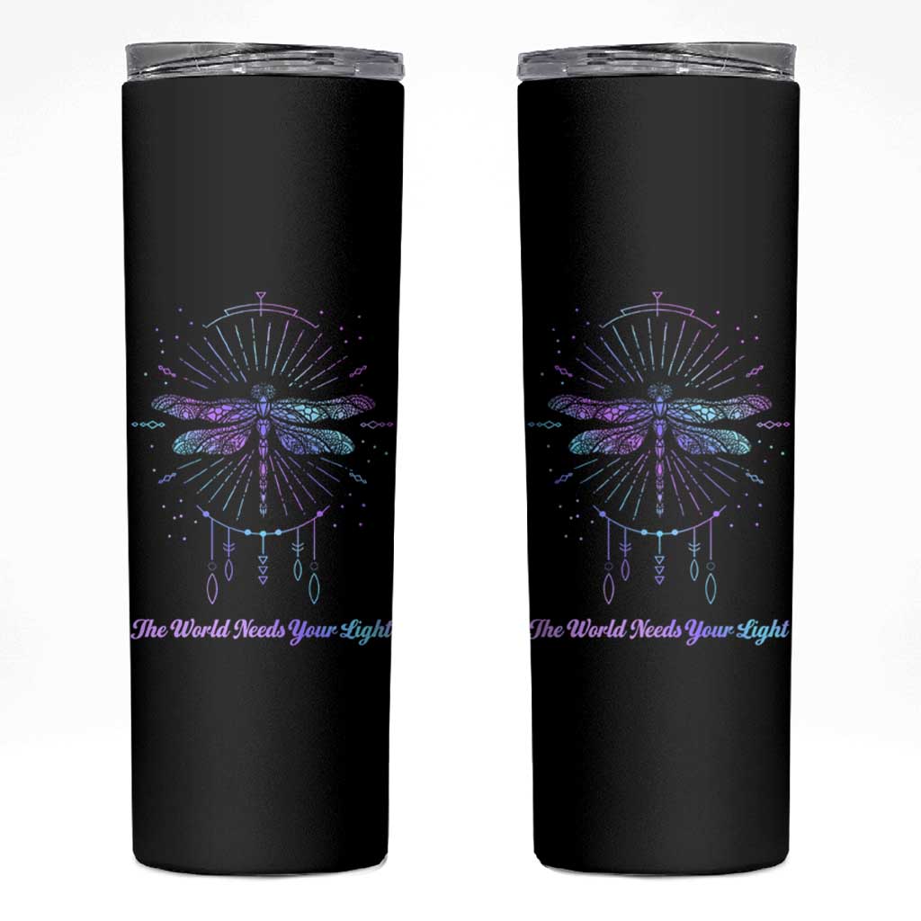 Suicide Prevention Awareness Skinny Tumbler Teal Purple Dragonfly The World Needs You Light