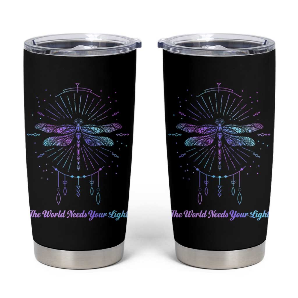 Suicide Prevention Awareness Tumbler Cup Teal Purple Dragonfly The World Needs You Light