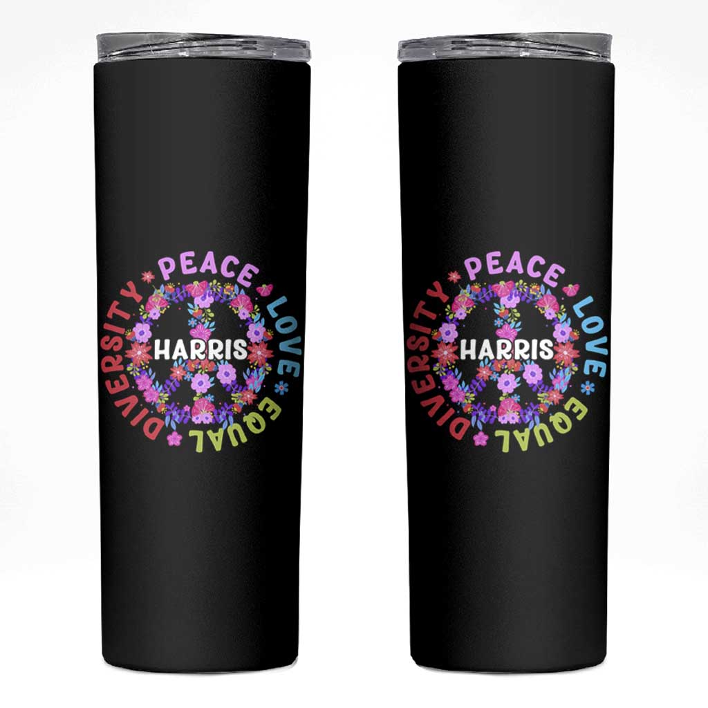 Harris 2024 Election Skinny Tumbler Feminist Flower Peace Love Equality Hope Diversity American Flag