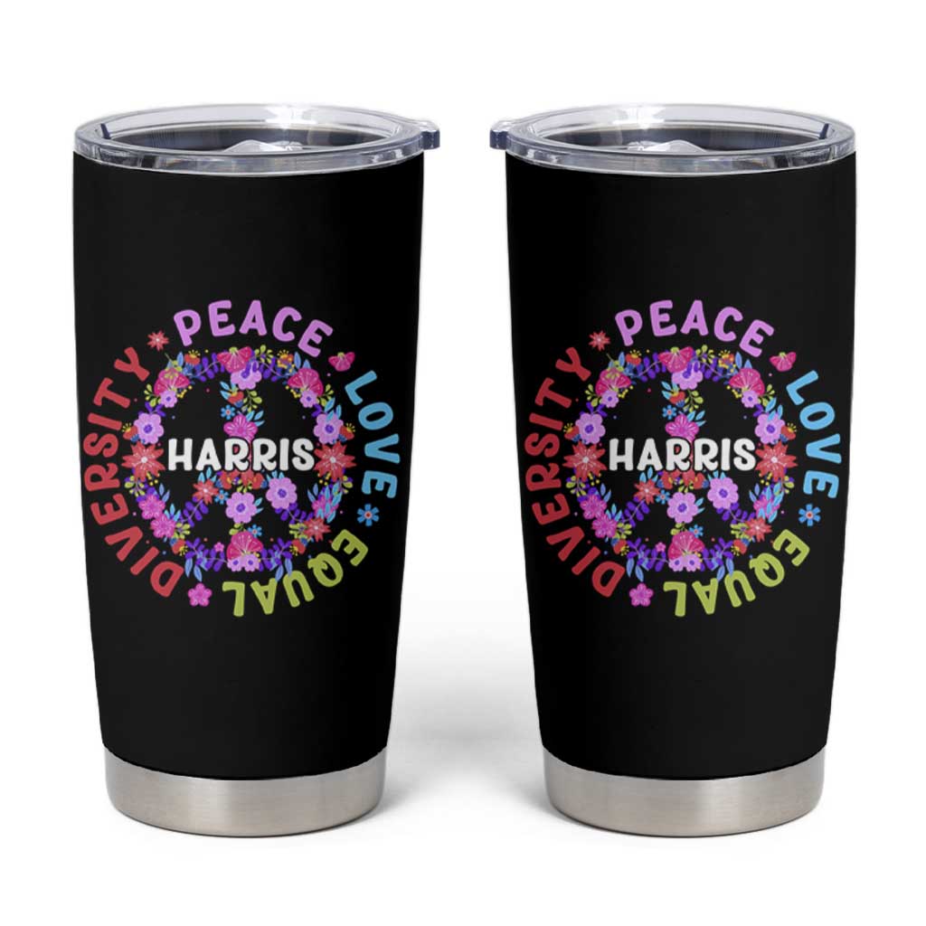 Harris 2024 Election Tumbler Cup Feminist Flower Peace Love Equality Hope Diversity American Flag