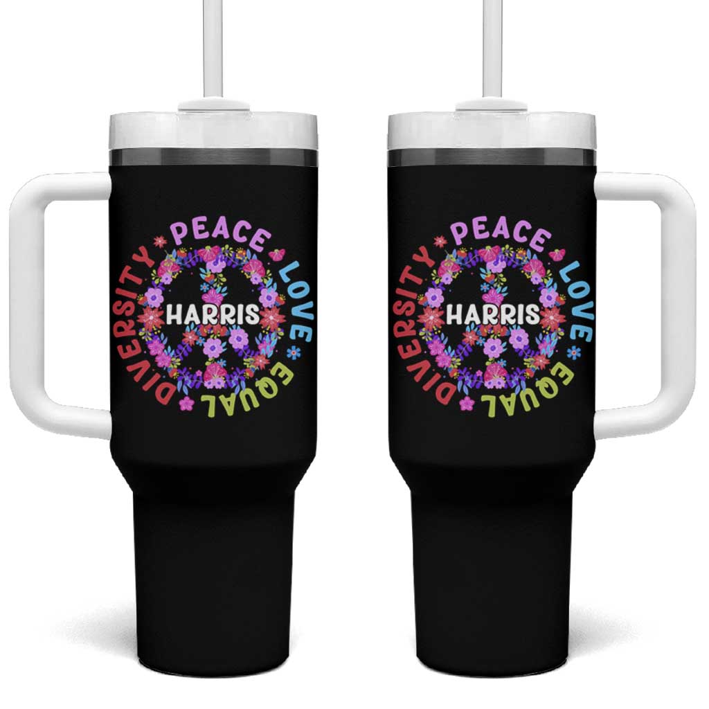 Harris 2024 Election Tumbler With Handle Feminist Flower Peace Love Equality Hope Diversity American Flag