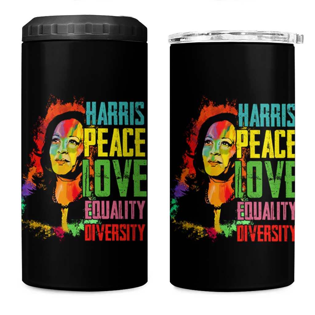 Harris 2024 Madam President 4 in 1 Can Cooler Tumbler Peace Love Equality Hope Diversity Human Rights Womens & Gay LGBTQ+ Pride - Wonder Print Shop