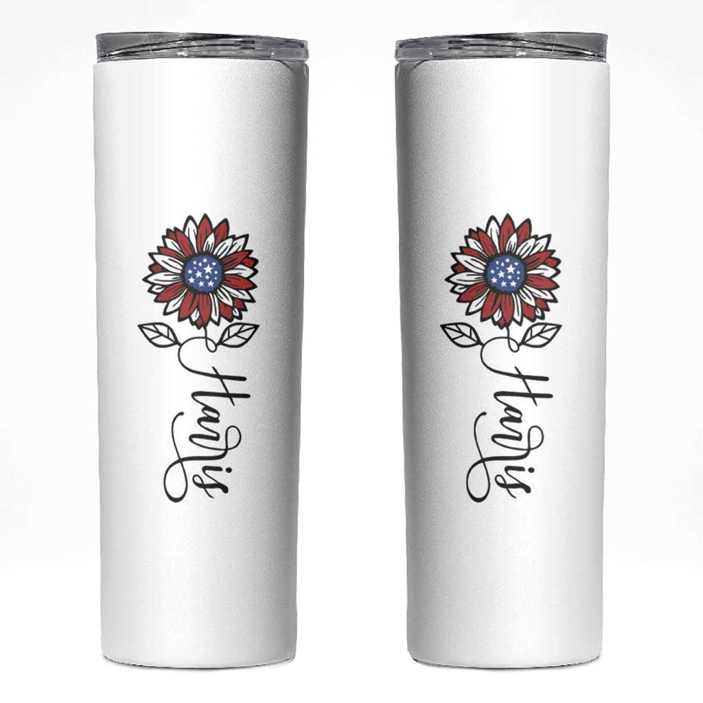 Harris 2024 Election Skinny Tumbler Madam President Vintage Floral Sunflower American Flag