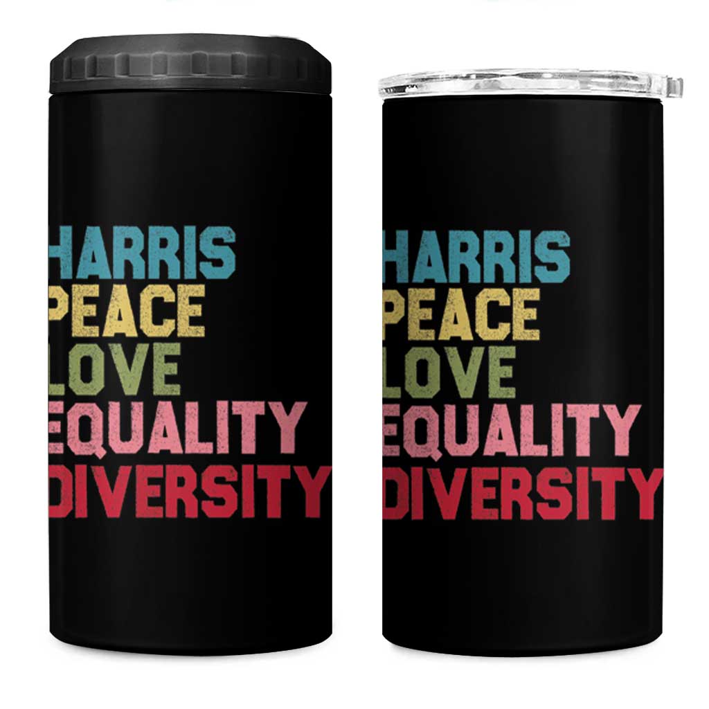 Harris 2024 4 in 1 Can Cooler Tumbler Peace Love Equality Diversity - Wonder Print Shop