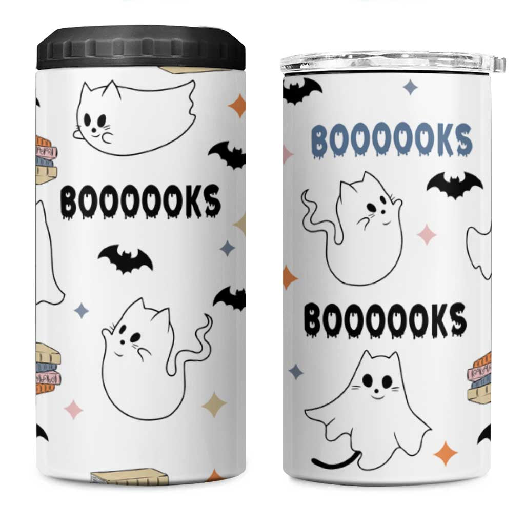 ute Ghost Cat Reading 4 in 1 Can Cooler Tumbler Funny Reader Halloween Bookish Cat Mom Gift - Wonder Print Shop