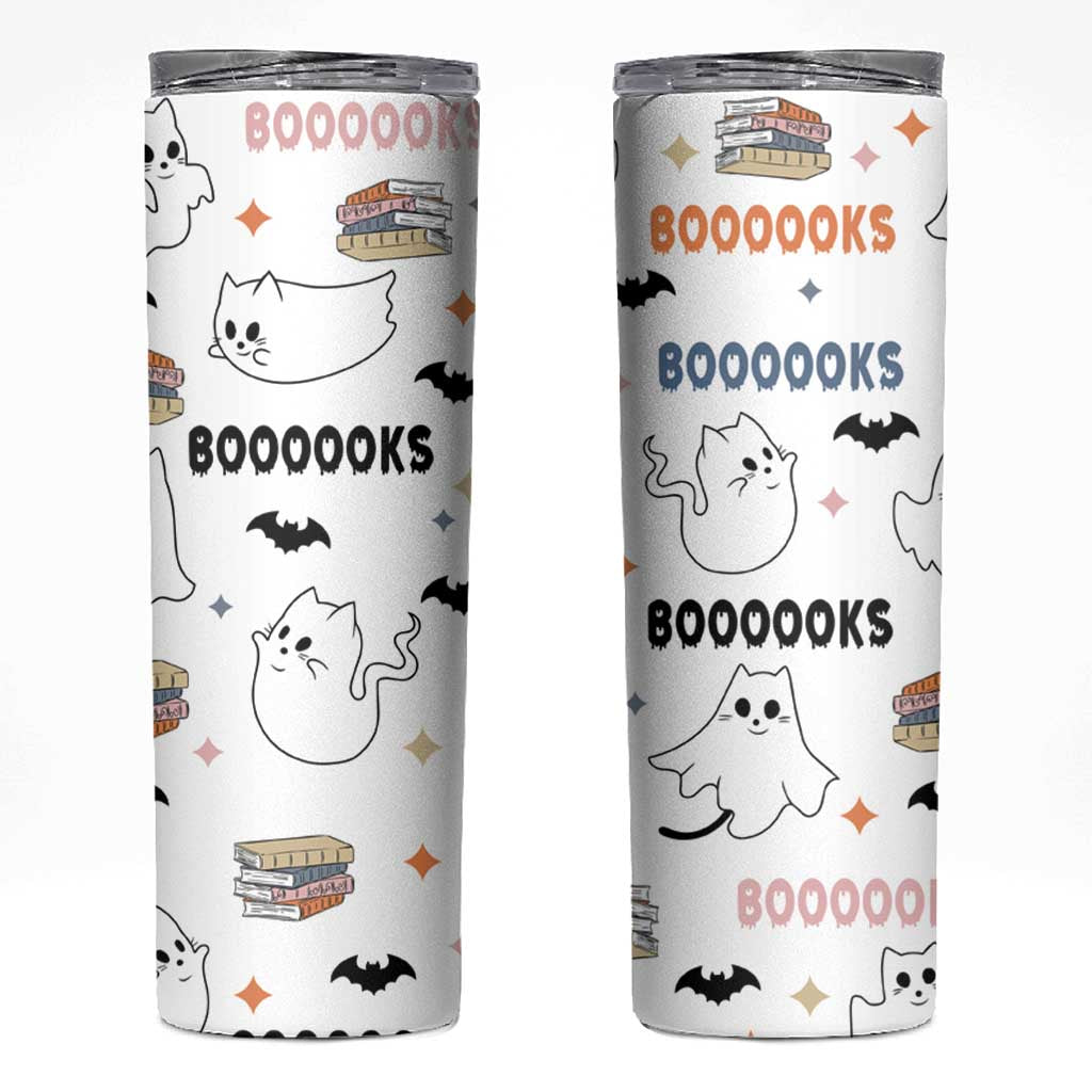 ute Ghost Cat Reading Skinny Tumbler Funny Reader Halloween Bookish Cat Mom Gift - Wonder Print Shop