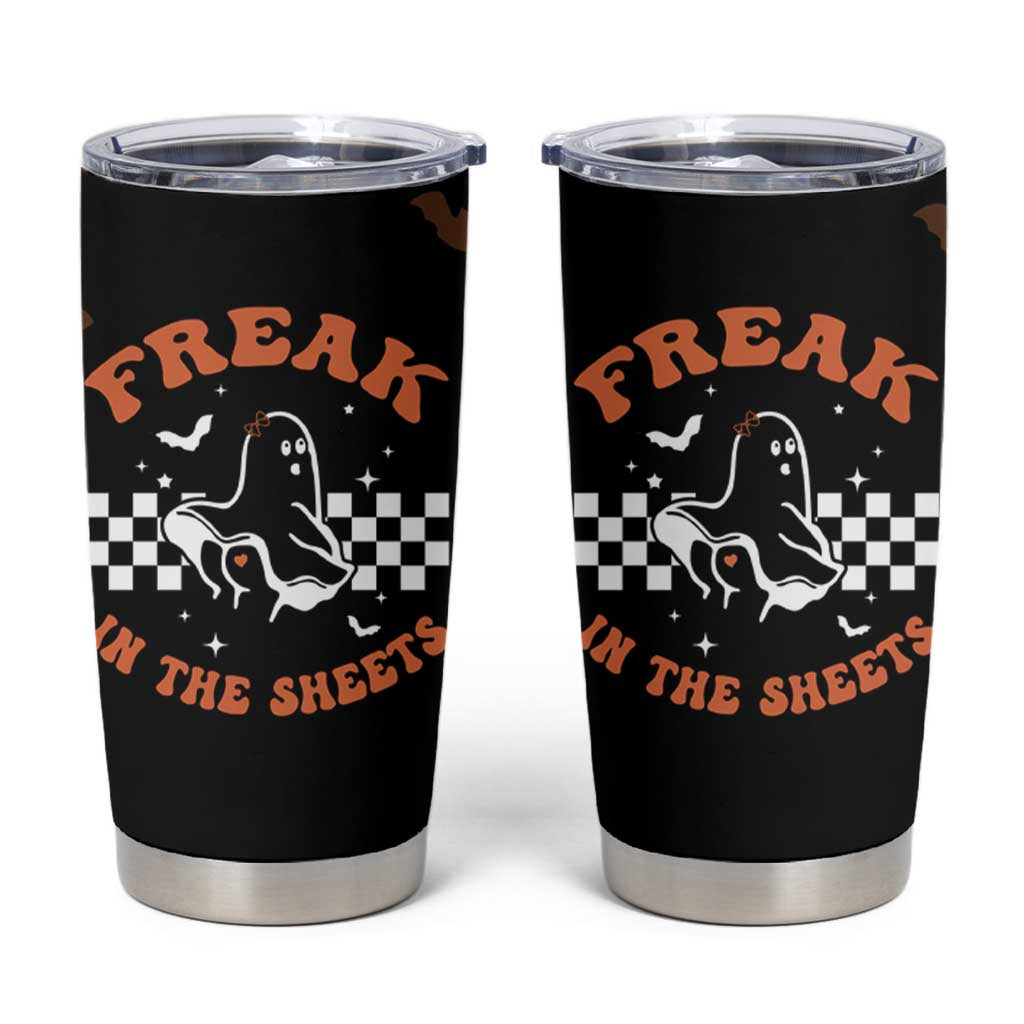 Funny Halloween Ghost Tumbler Cup Freak in the Sheets Spooky Vibes - Wonder Print Shop