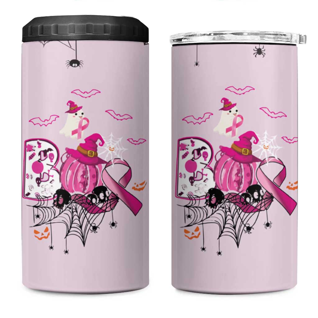 Pink Ghost Halloween 4 in 1 Can Cooler Tumbler Funny Breast Cancer Ribbon - Wonder Print Shop