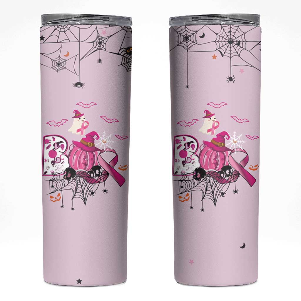 Pink Ghost Halloween Skinny Tumbler Funny Breast Cancer Ribbon