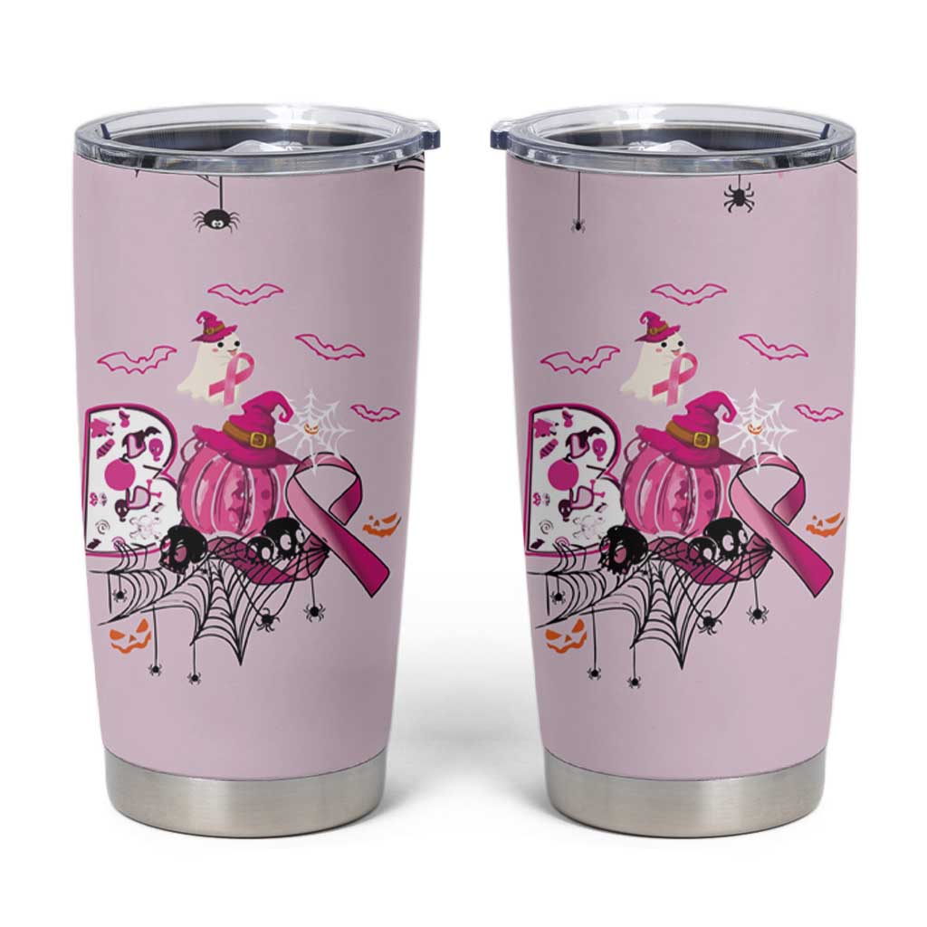 Pink Ghost Halloween Tumbler Cup Funny Breast Cancer Ribbon