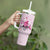 Pink Ghost Halloween Tumbler With Handle Funny Breast Cancer Ribbon