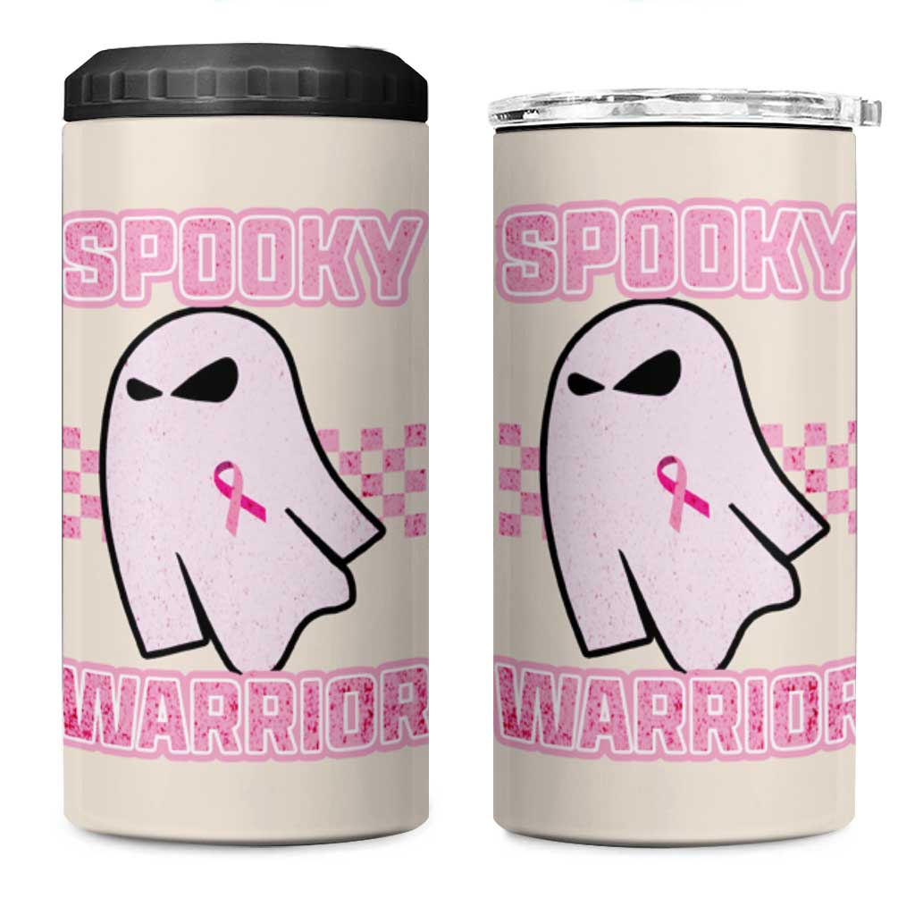 Breast Cancer Awareness 4 in 1 Can Cooler Tumbler Pink Ribbon Boojee Halloween Spooky Warriror - Wonder Print Shop