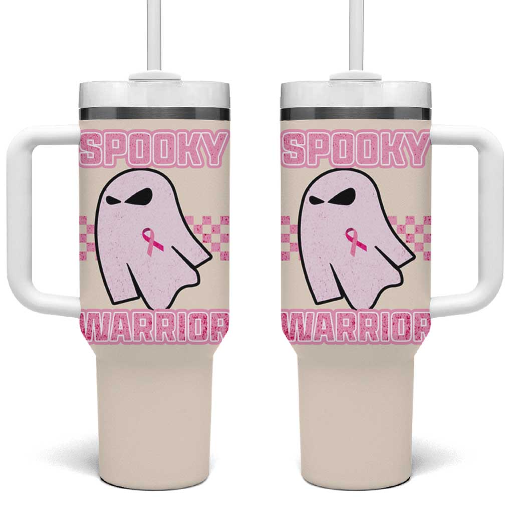 Breast Cancer Awareness Tumbler With Handle Pink Ribbon Boojee Halloween Spooky Warriror