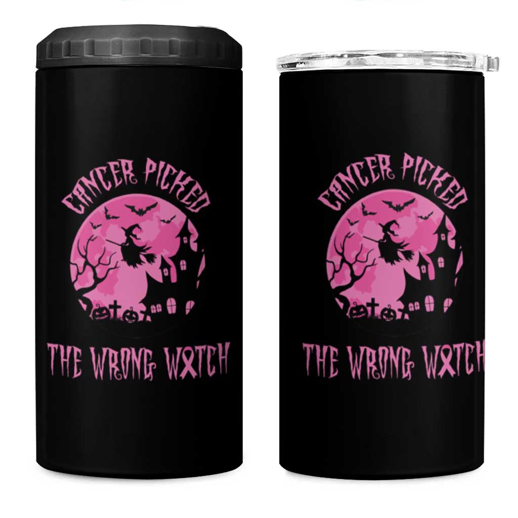 Breast Cancer Awareness Halloween 4 in 1 Can Cooler Tumbler Pink Ribbon Cancer You Picked The Wrong Witch - Wonder Print Shop