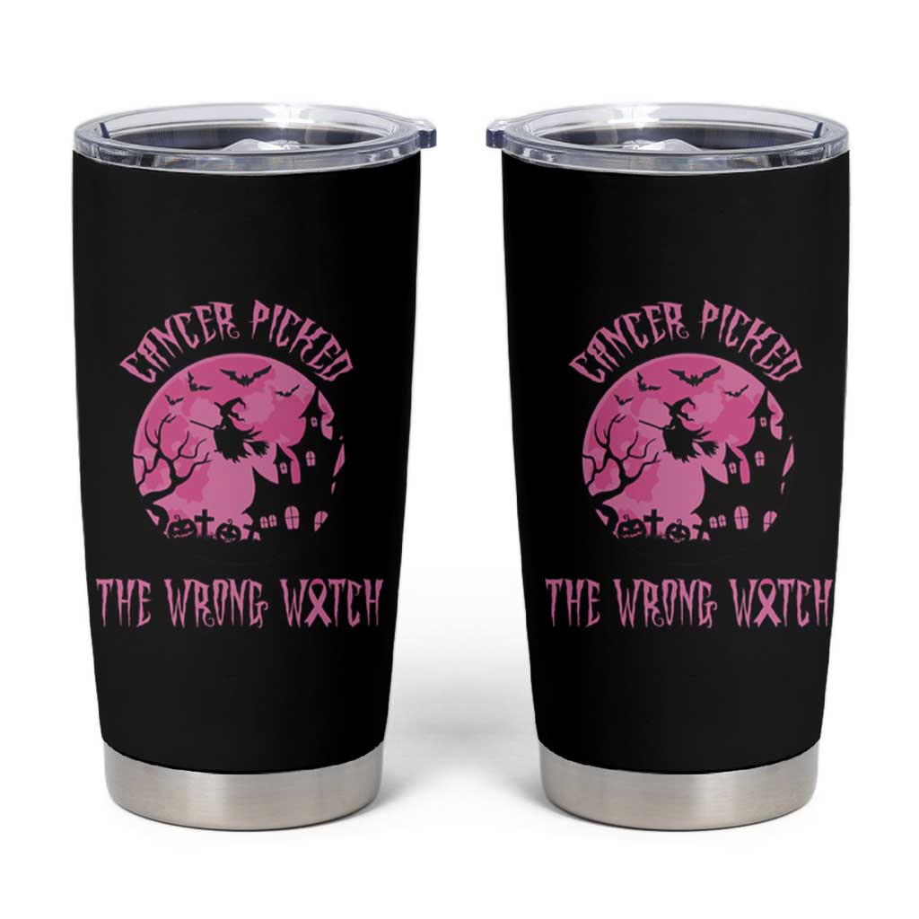 Breast Cancer Awareness Halloween Tumbler Cup Pink Ribbon Cancer You Picked The Wrong Witch