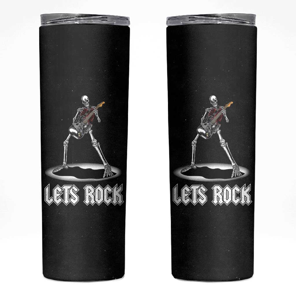 Skeleton Guitar Guy Skinny Tumbler Let's Rock And Roll Band Rock On Vintage Rocker Funny Halloween Gifts - Wonder Print Shop