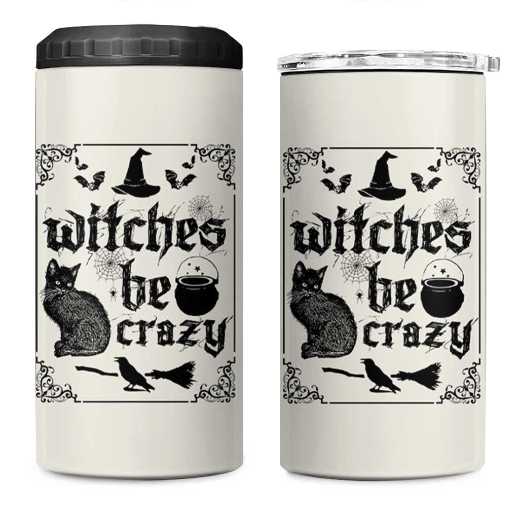 Witch Halloween Iced Coffee 4 in 1 Can Cooler Tumbler Funny Witches Be Crazy Black Cat Witchy Vibes Witchcraft - Wonder Print Shop