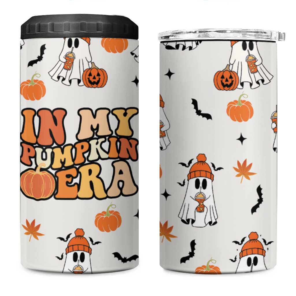 ute Ghost Fall Coffee 4 in 1 Can Cooler Tumbler In My Pumpkin Era Retro Funny Fall Vibes Thanksgiving Halloween - Wonder Print Shop