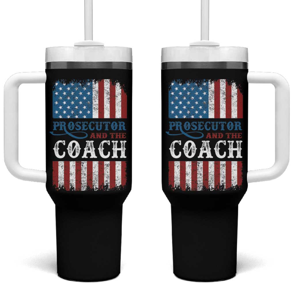 Harris Walz Tumbler With Handle Prosecutor And The Coach 2024 Vintage American Flag